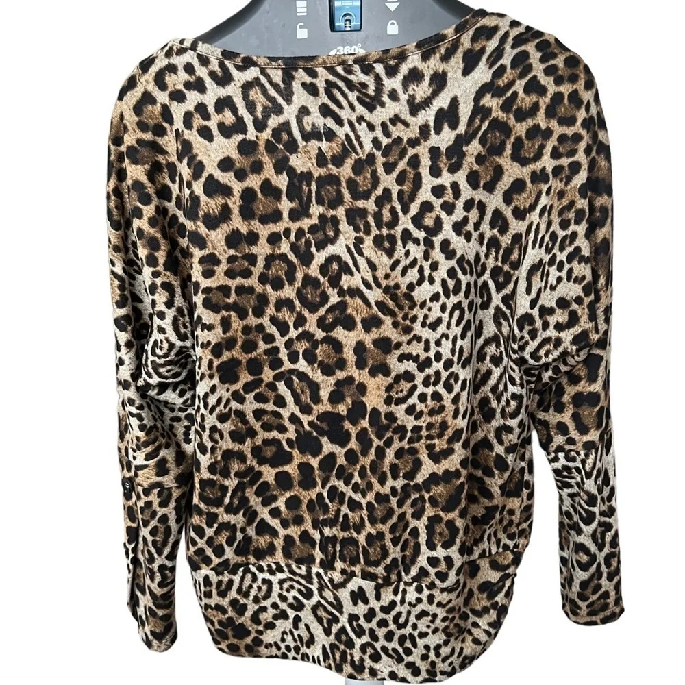 Apt 9 S Black Browns Leopard Print Shirt w/Button Detail Sleeves Drop Shoulder